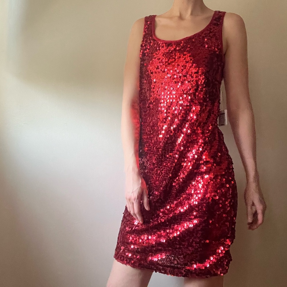 Red sequin mini dress